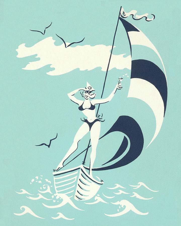 Summer Drawing - Woman on Sailboat by CSA Images
