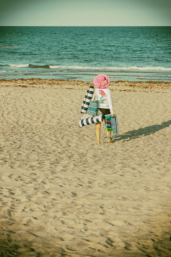Woman On Vacation Walking On The Beach Digital Art by Laura Diez