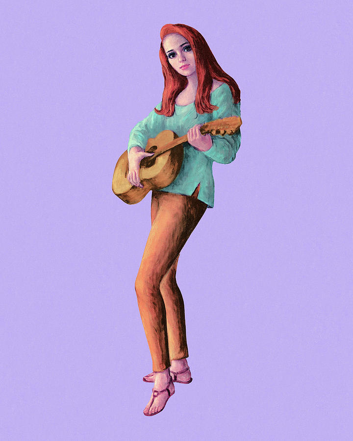 Cool Drawing - Woman Playing a Guitar by CSA Images