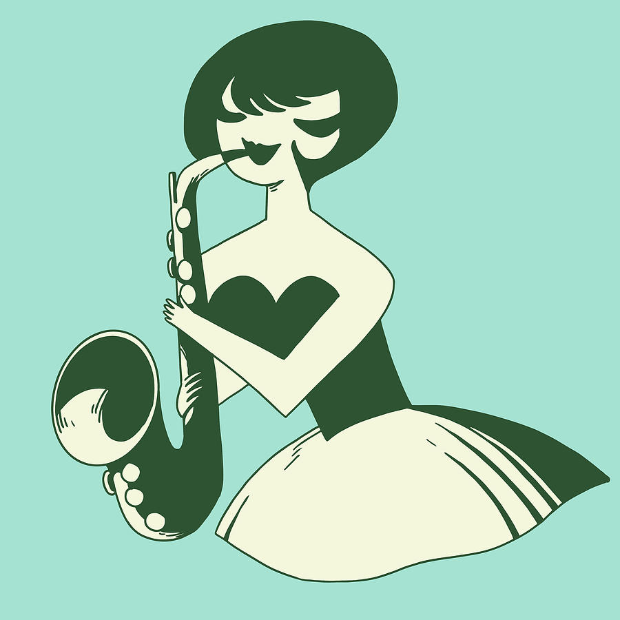 Jazz Drawing - Woman Playing a Saxophone by CSA Images