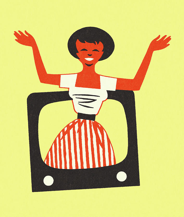 Vintage Drawing - Woman Popping Out of a Television by CSA Images