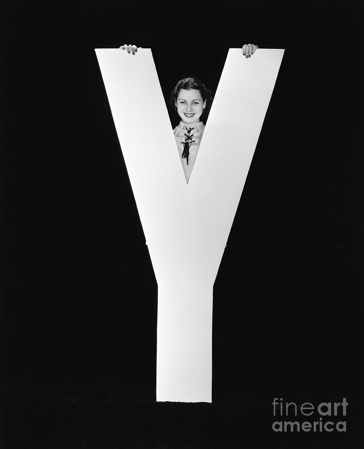 Testimonial Photograph - Woman Posing Behind Huge Letter Y by Everett Collection Testimonial Photograph - Woman Posing Behind Huge Letter Y by Everett Collection