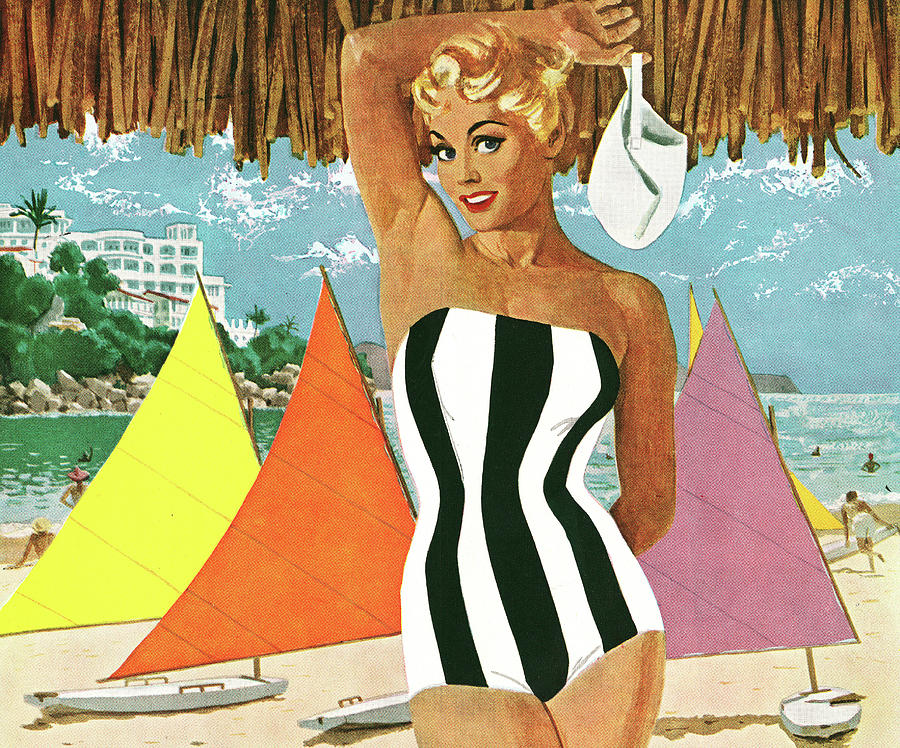 Summer Drawing - Woman Posing in a Swimsuit on the Beach by CSA Images