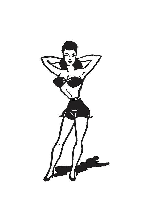 Black And White Drawing - Woman Posing in Bikini by CSA Images