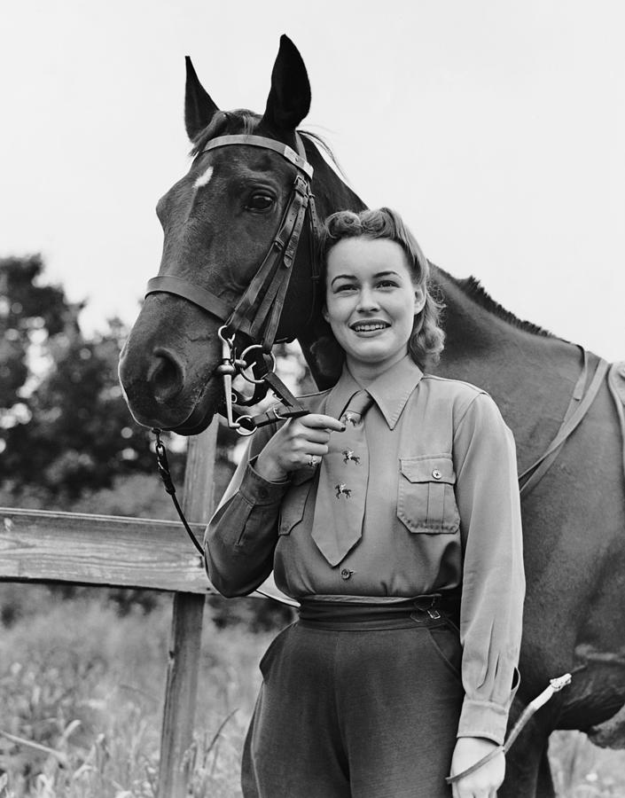 Woman Posing With Horse Photograph by George Marks