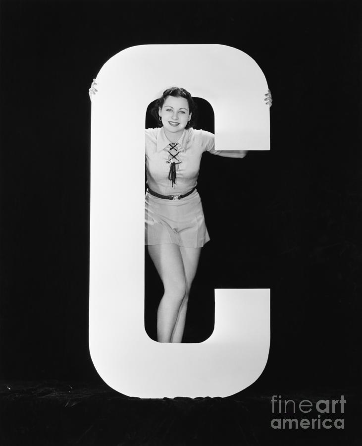 Testimonial Photograph - Woman Posing With Huge Letter C by Everett Collection Testimonial Photograph - Woman Posing With Huge Letter C by Everett Collection