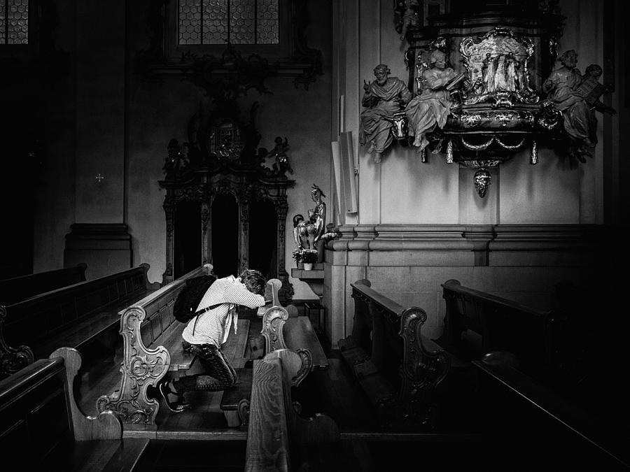 Street Photograph - Woman Praying by Eiji Yamamoto
