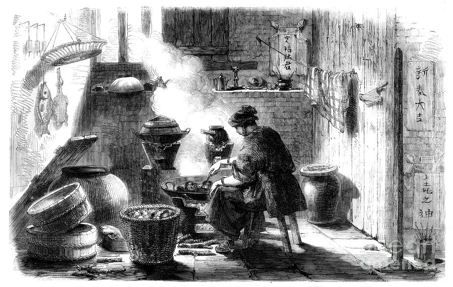 Woman Preparing Cakes For The Chinese Drawing by Print Collector