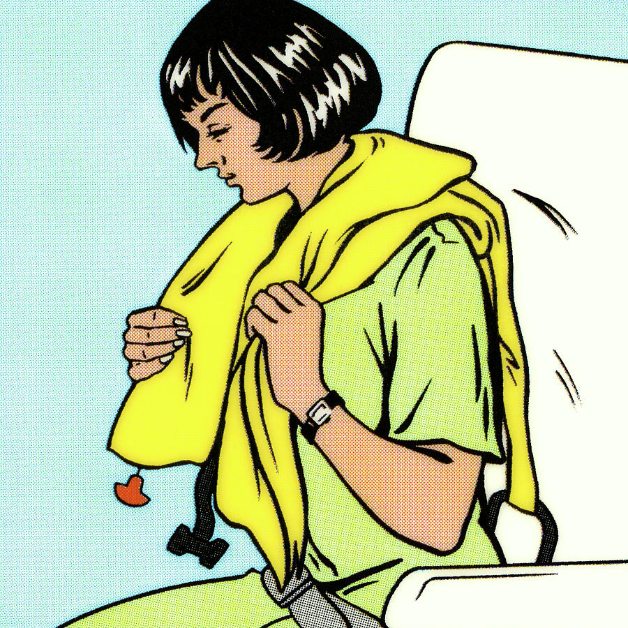 Transportation Drawing - Woman Putting Life Vest On by CSA Images