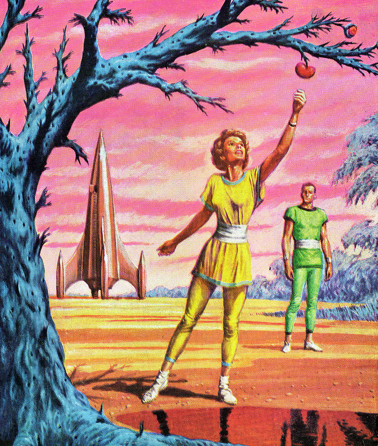 Science Fiction Drawing - Woman Reaching for Apple by CSA Images