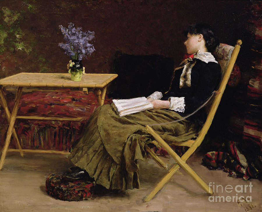 Nineteenth Century Painting - Woman Reading, 1881 by Erik Theodor Werenskiold