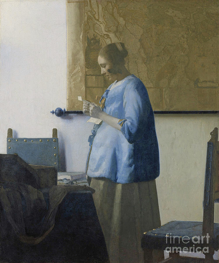 Woman Reading A Letter Painting by Jan Vermeer