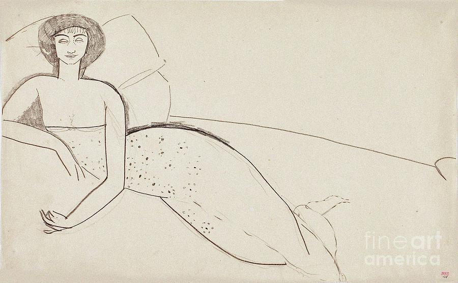 Woman Reclining On A Bed Anna Akhmatova Drawing by Heritage Images