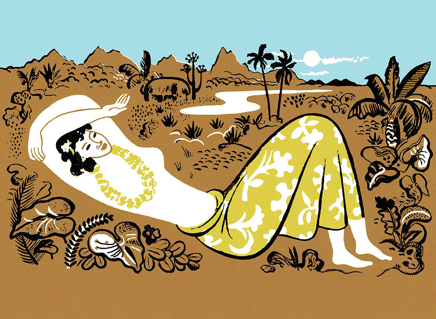 Summer Drawing - Woman Resting in a Tropical Garden by CSA Images