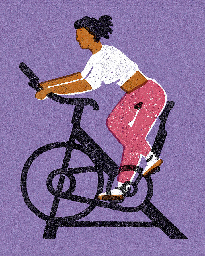 Vintage Drawing - Woman Riding an Exercise Bike by CSA Images