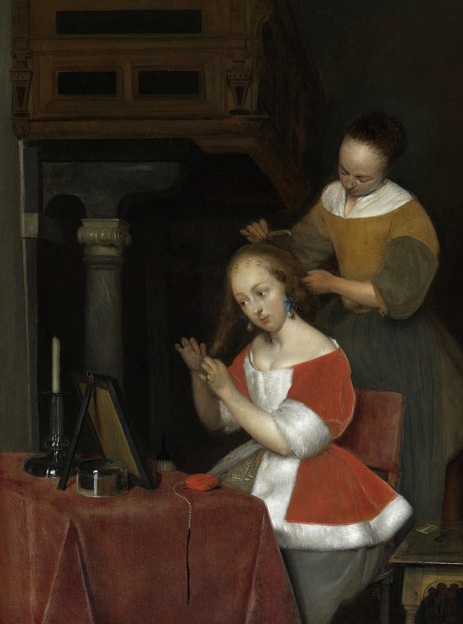 Frans Hals Painting - Woman Seated at Her Toilet by Gerard ter Borch the Younger