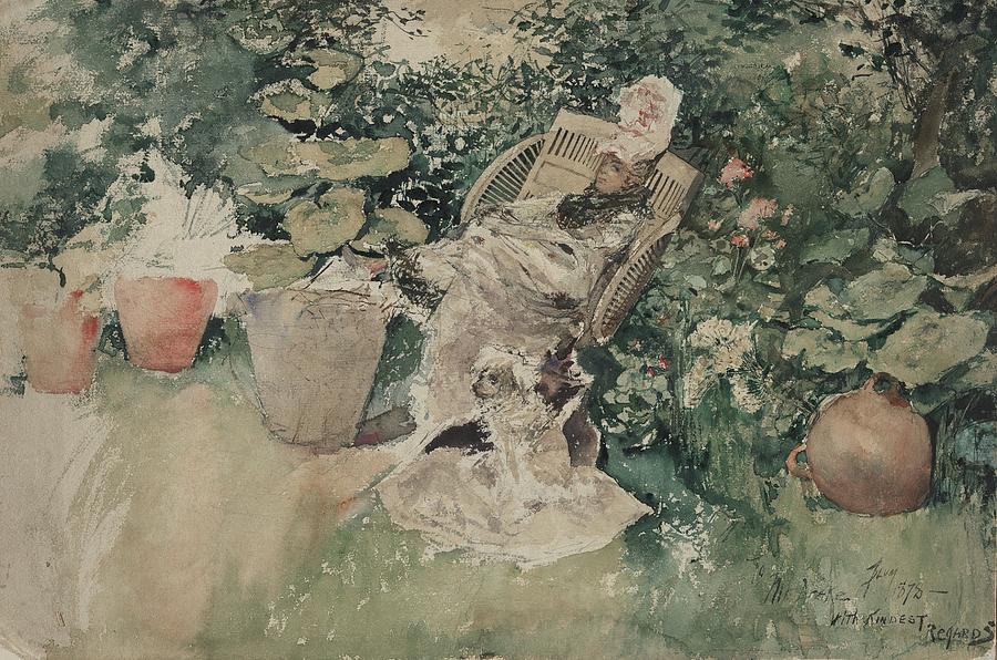 Flower Painting - Woman Seated In A Garden by Robert Frederic Blum