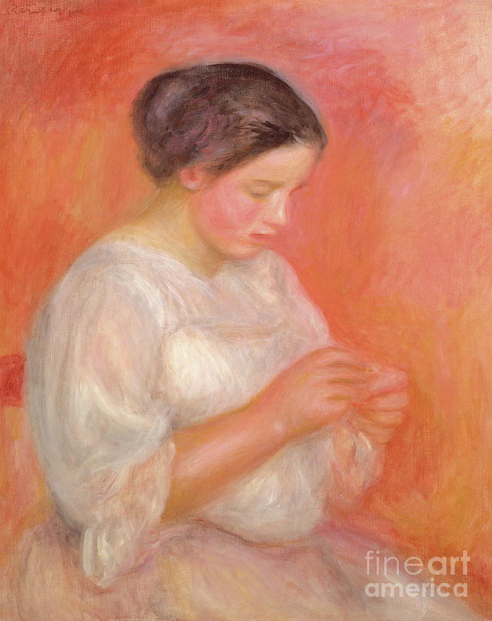Classic Art Prints | Wall Decor Oil Painting Young Woman Sewing by Pierre Renoir
