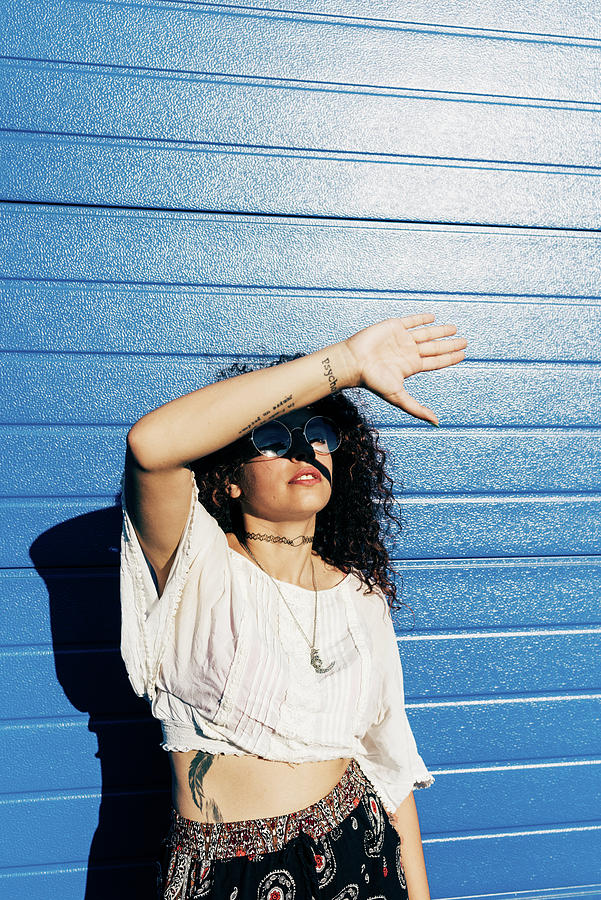 Wearing Digital Art - Woman Shielding Eyes From Sun Glare by Eugenio Marongiu