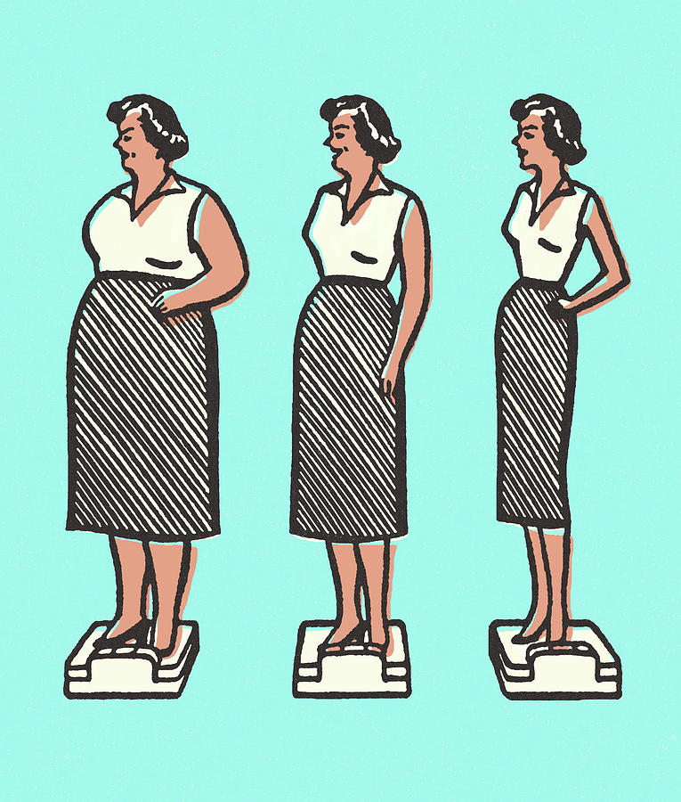 Vintage Drawing - Woman Showing Weightloss by CSA Images