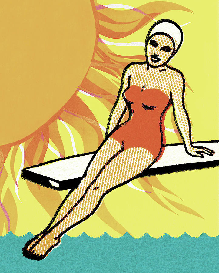 Summer Drawing - Woman Sitting on a Diving Board by CSA Images