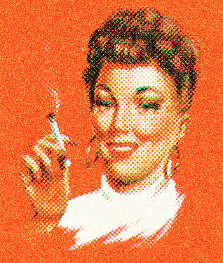 Vintage Drawing - Woman smoking by CSA Images