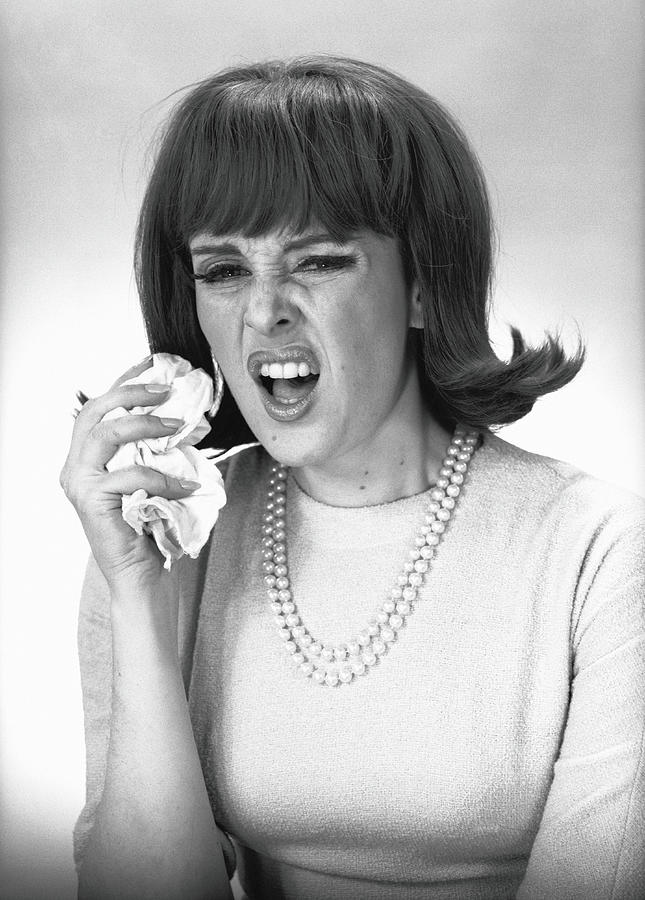 Woman Sneezing In Studio, B&w Photograph by George Marks