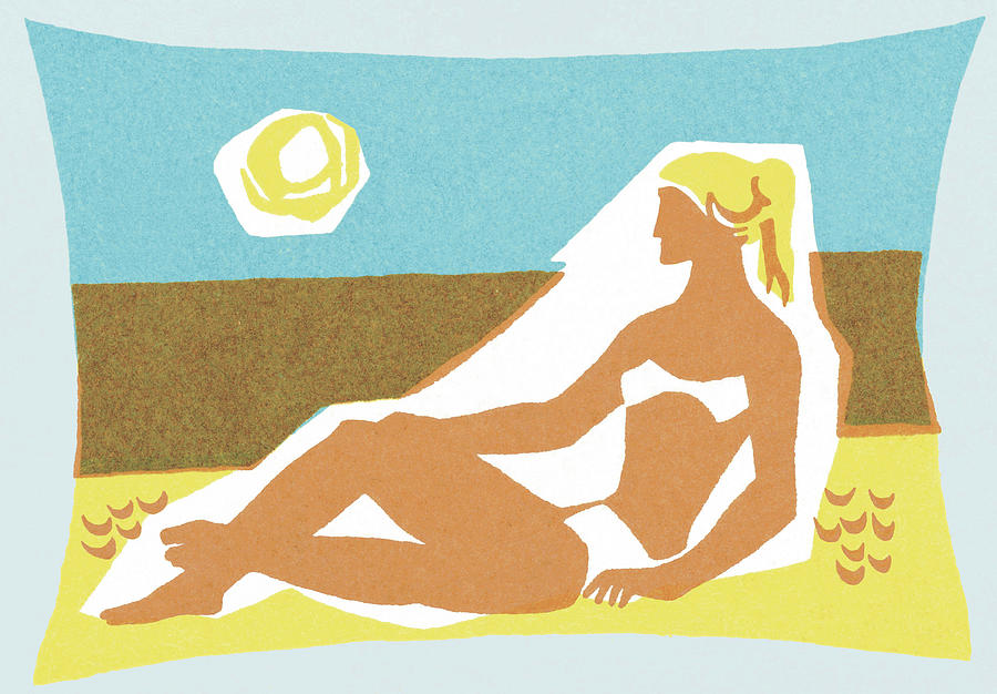 Summer Drawing - Woman Sunbathing on the Beach by CSA Images