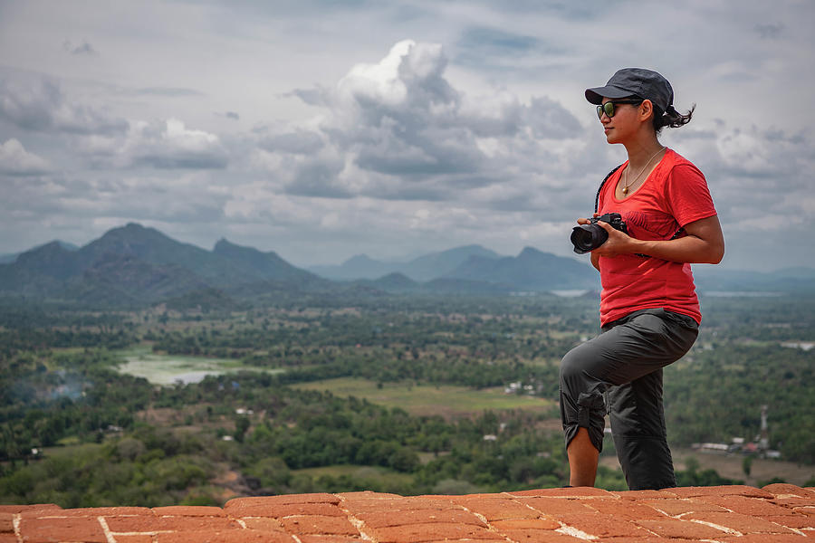 Woman Taking Picture On The Top Of The Rock Fortress Of Sigiriya