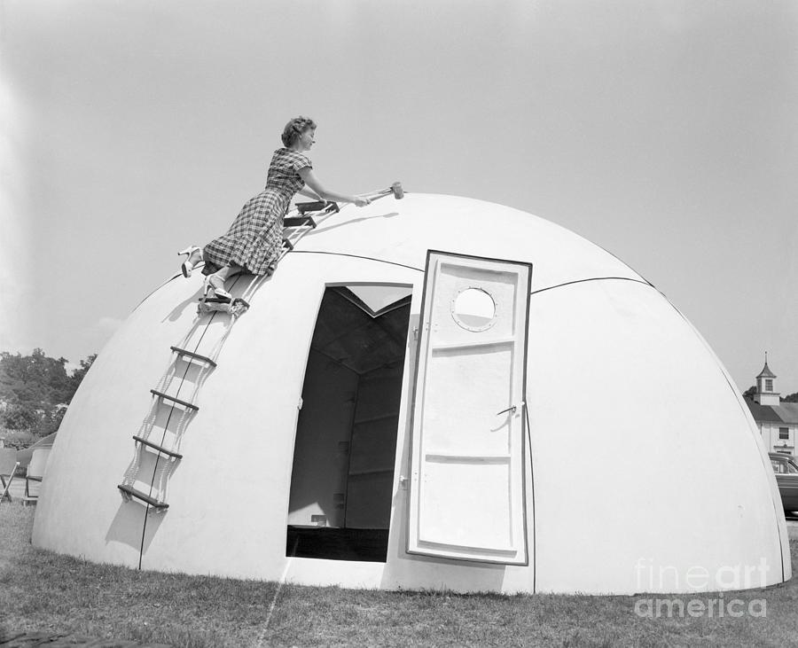 Woman Testing Portable Shelter Photograph by Bettmann