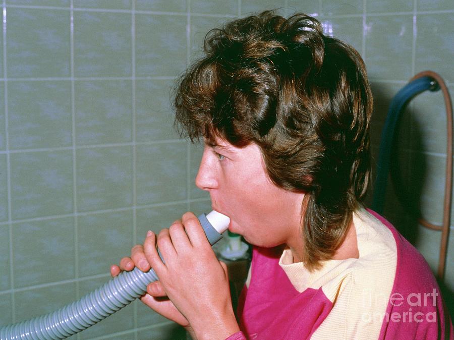 Woman Using Peak Flow Meter Photograph By Simon Fraserscience Photo Library 3663