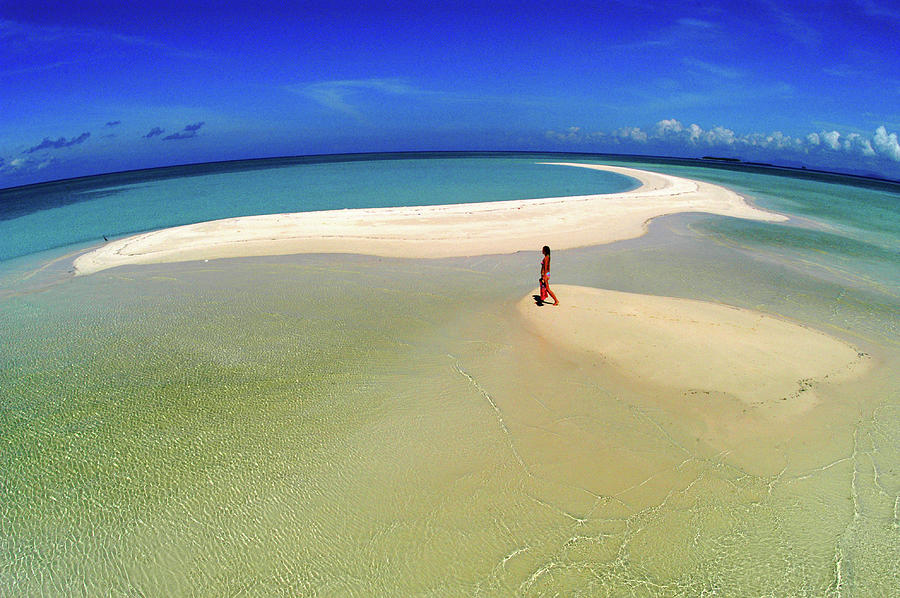 Woman Walking Along Sand Bar At A Photograph by Tim Rock Woman Walking Along Sand Bar At A Photograph by Tim Rock
