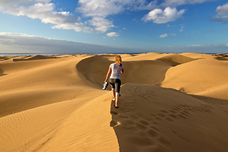 Woman Walking On Sand Dunes Digital Art by Reinhard Schmid - Fine Art ...