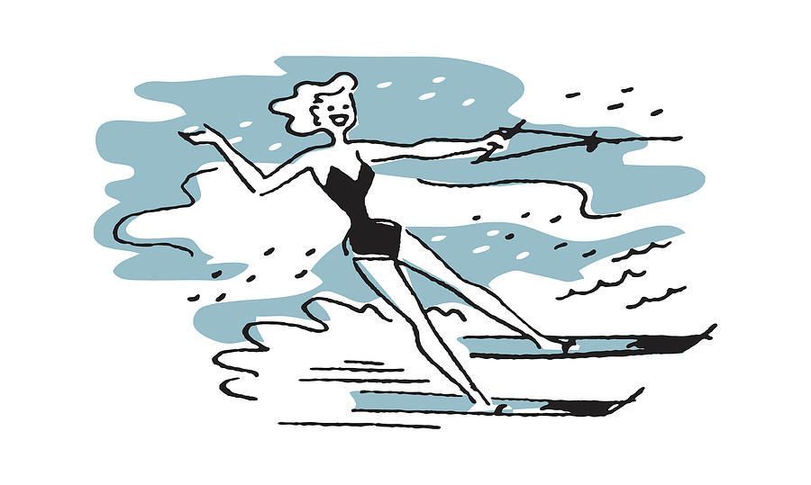 Sports Drawing - Woman Waving While Water skiing by CSA Images