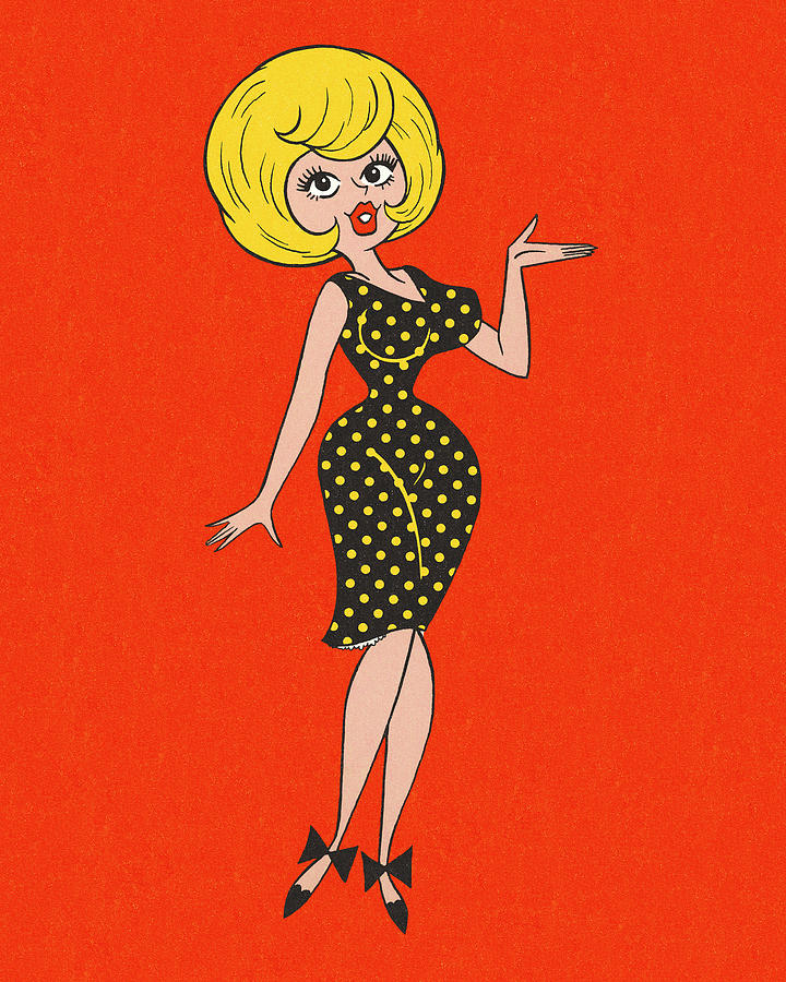 Vintage Drawing - Woman Wearing a Polka Dot Dress by CSA Images