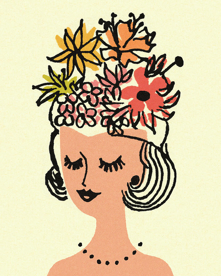 Woman Wearing Crown of Flowers Drawing by CSA Images - Fine Art America