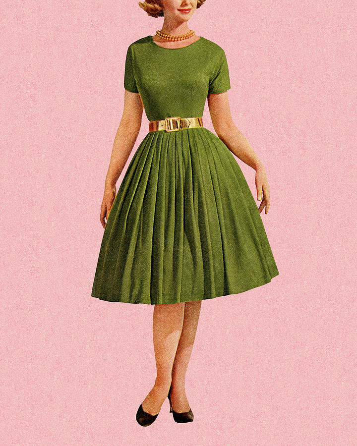 Vintage Drawing - Woman Wearing Green Dress by CSA Images