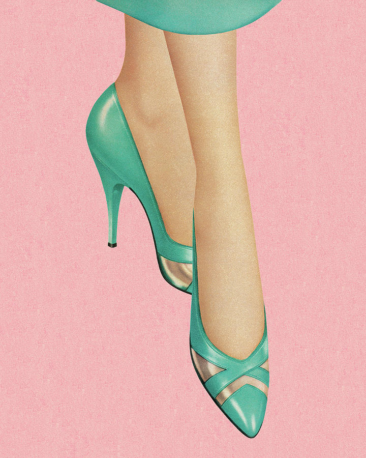 Vintage Drawing - Woman Wearing Turquoise Heels by CSA Images