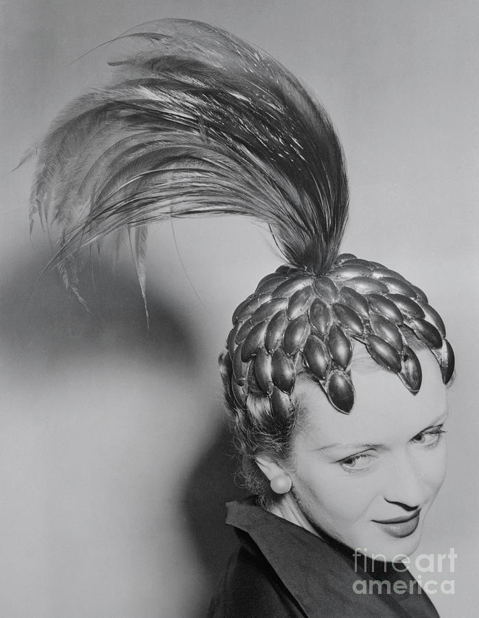 Woman Wearing Unusual Hat Design Photograph by Bettmann