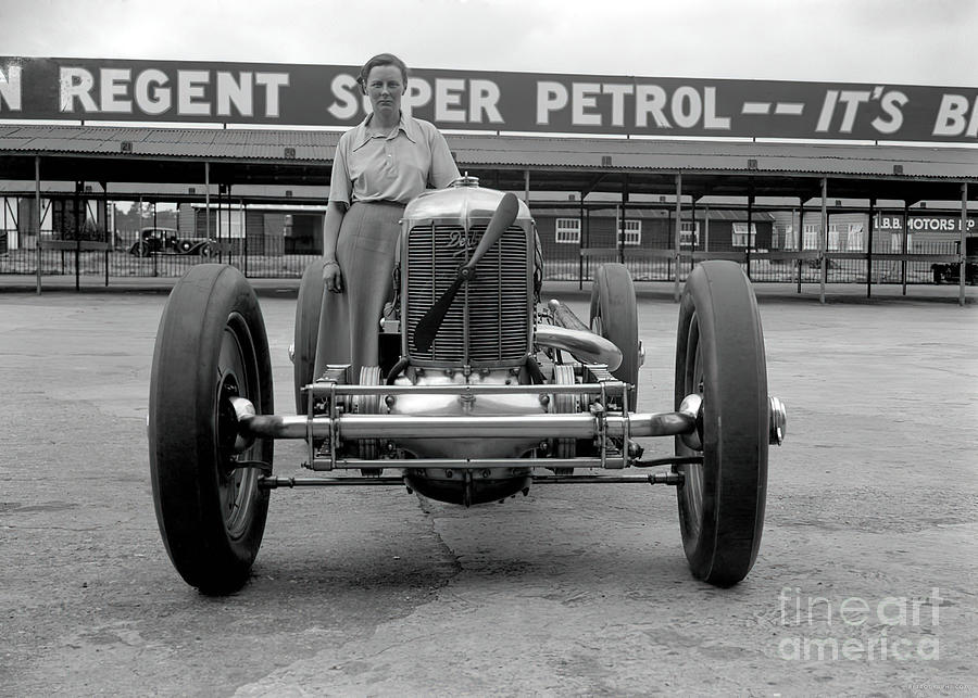 Woman With 1929 Front Drive Miller 91 At Race Track Photograph by Retrographs