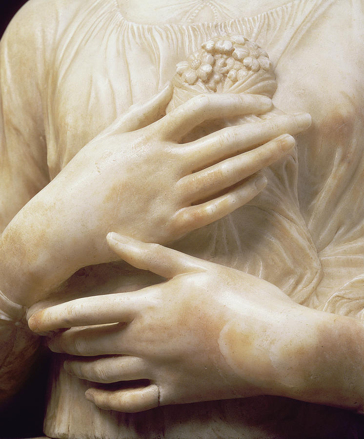 Woman With A Bouquet, Detail Of Her Hands Marble Photograph by Andrea Del Verrocchio