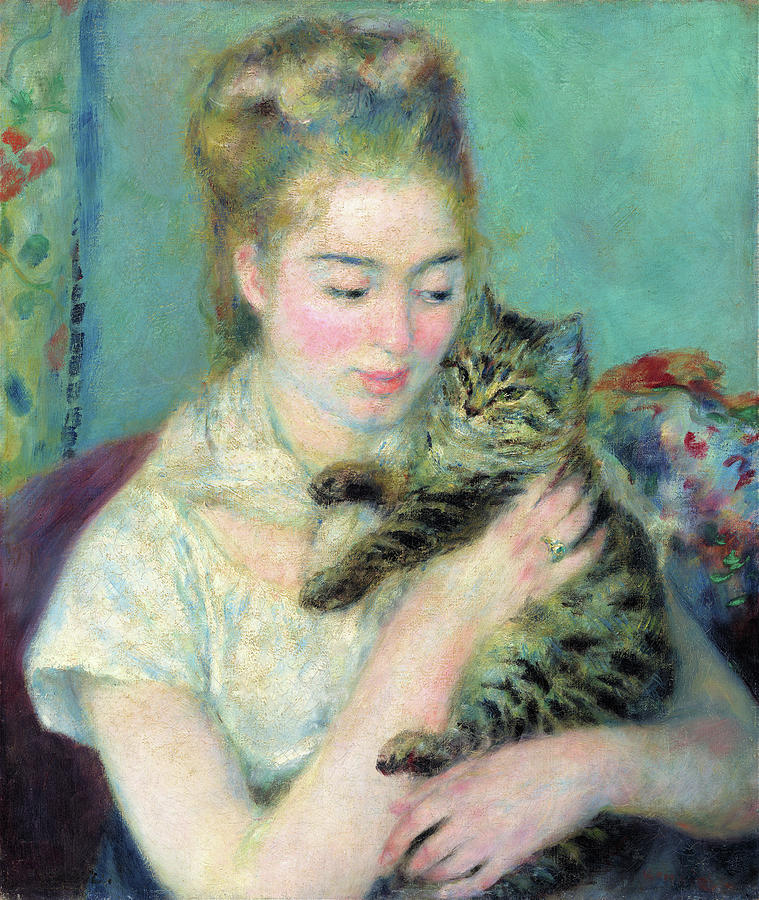 Paris Photograph - Woman with a Cat - Digital Remastered Edition by Pierre-Auguste Renoir
