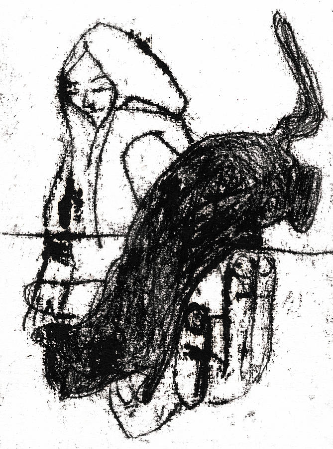 Woman with a cat Drawing by Edgeworth Johnstone