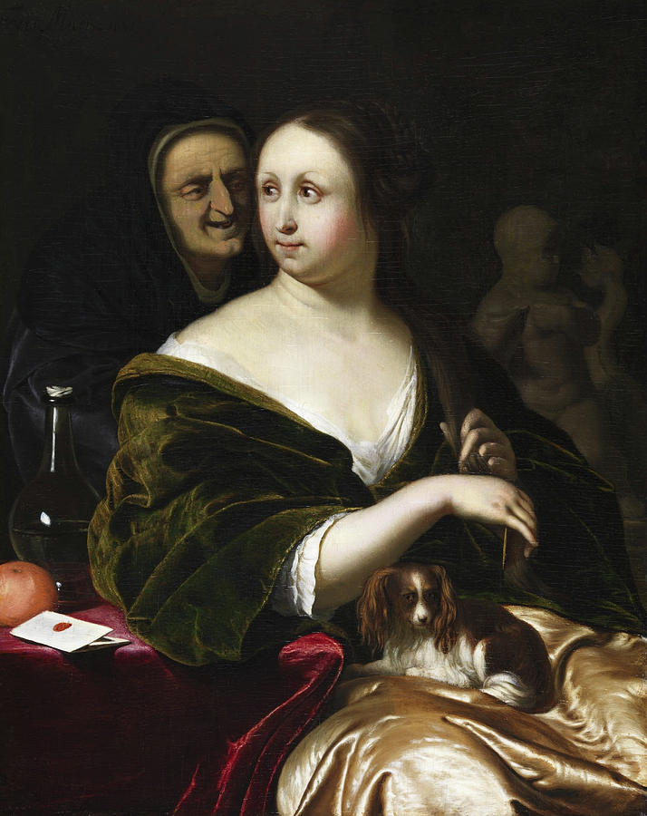 Frans Van Mieris Painting - Woman With A Lapdog, Accompanied By A Maidservant by Frans van Mieris Frans Van Mieris Painting - Woman With A Lapdog, Accompanied By A Maidservant by Frans van Mieris