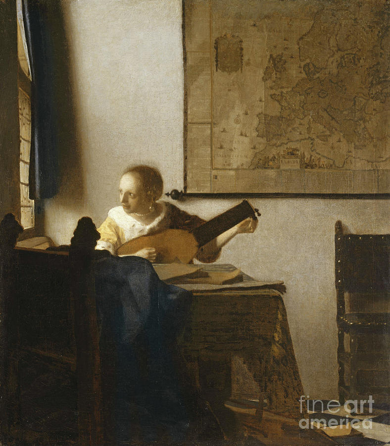 Woman With A Lute, C.1662-1663 (oil On Canvas) Painting by Jan Vermeer