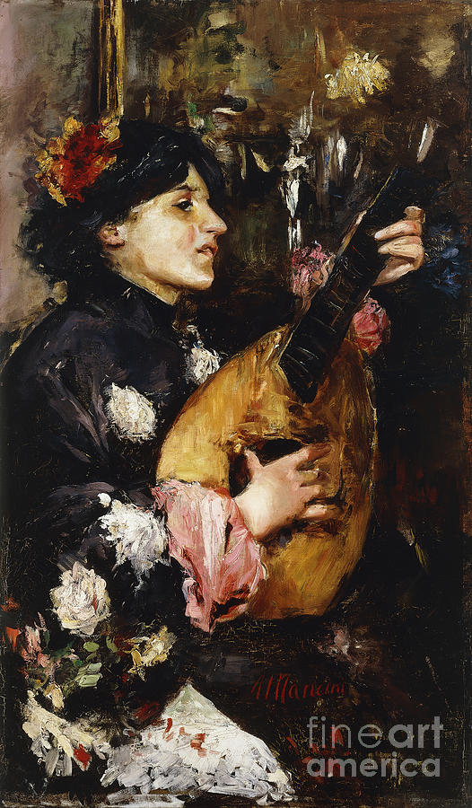 Woman With A Mandolin Painting by Antonio Mancini