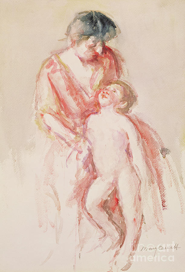 Woman with a Nude Boy at her Side Painting by Mary Stevenson Cassatt