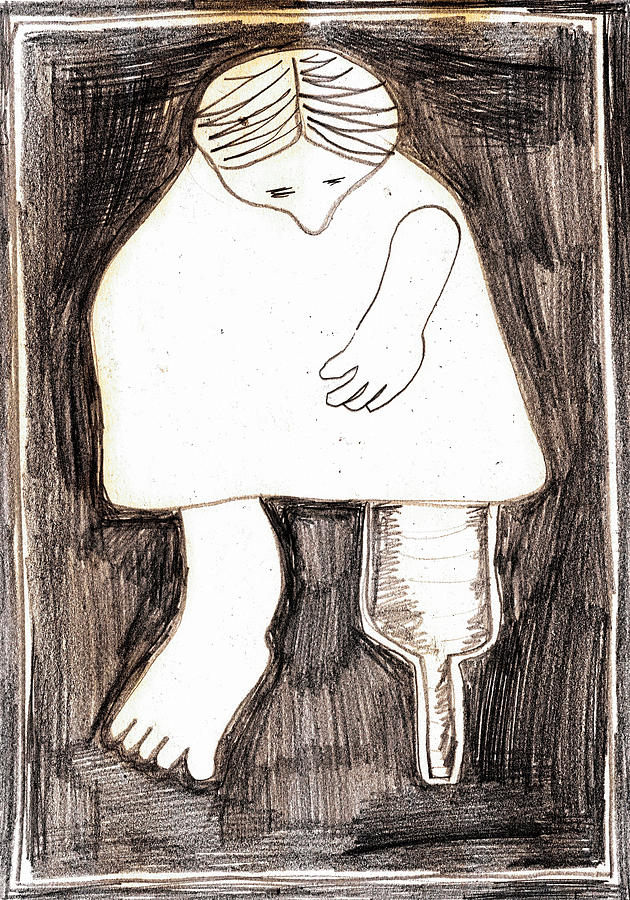 Woman with a wooden leg drawing Drawing by Edgeworth Johnstone