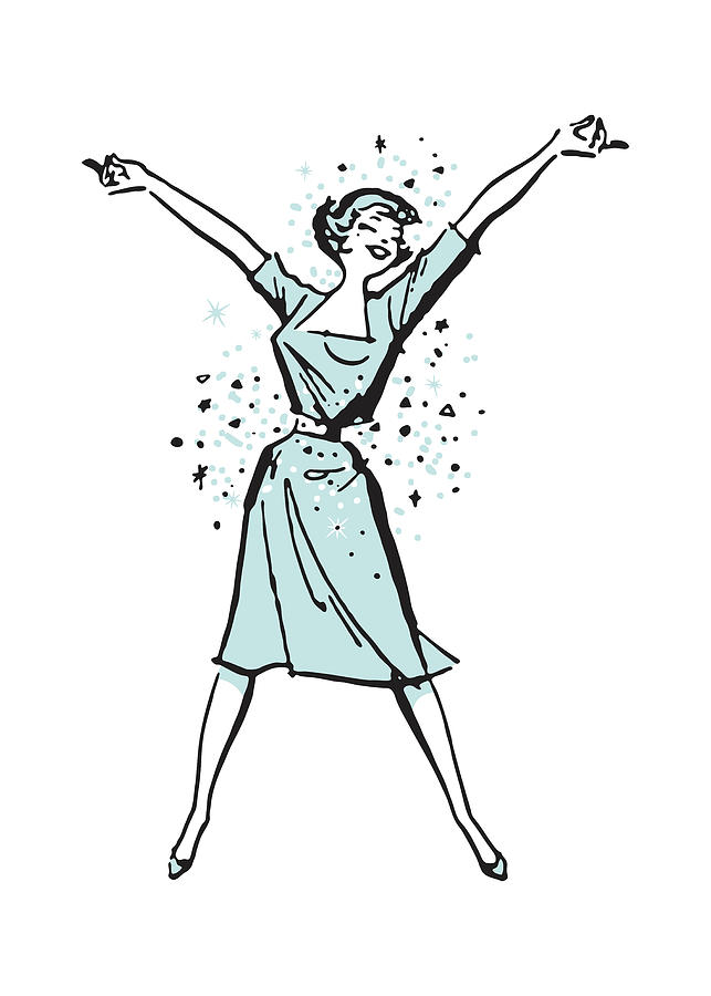 Vintage Drawing - Woman with Arms in the Air by CSA Images