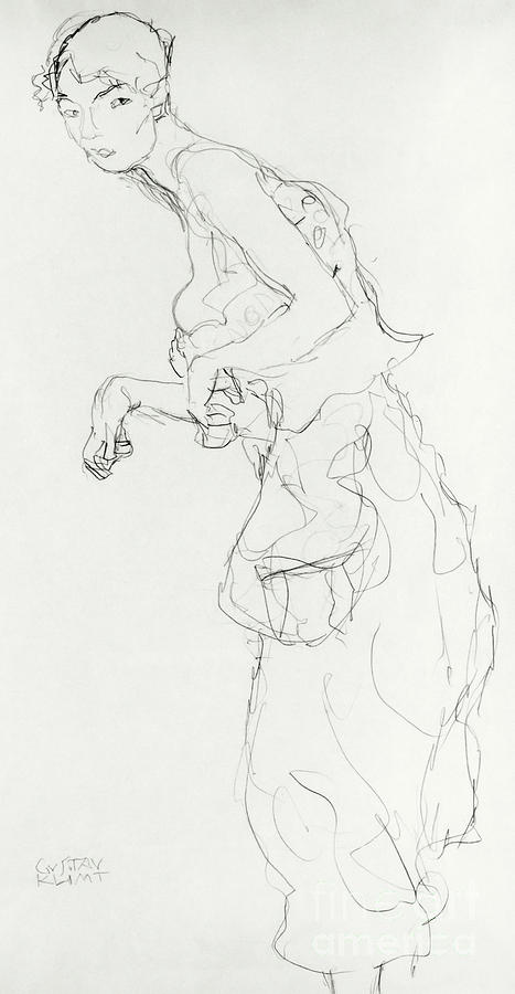 Gustav Klimt Drawing - Woman with Bloomers Looking to the Left by Gustav Klimt